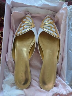 Sophia Webster White and Gold Cutout Butterfly Mules